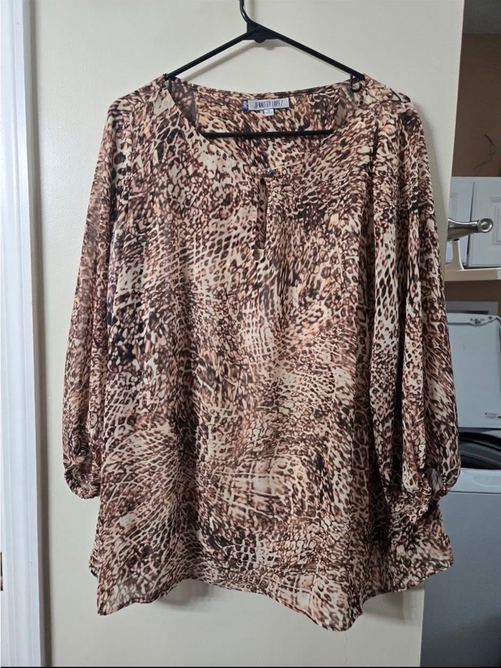 Jennifer Lopez Brown and Tan Animal-Print Blouse